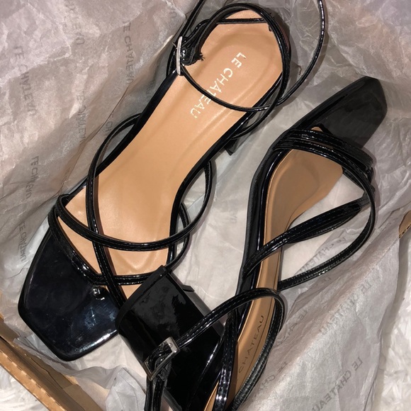 Black open toe block heeled sandals - Picture 4 of 5